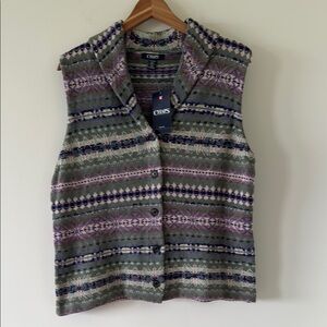 Chaps NWT Sweater Vest Button Up Fair Isle‎ Nordic CottageCore Size PXL